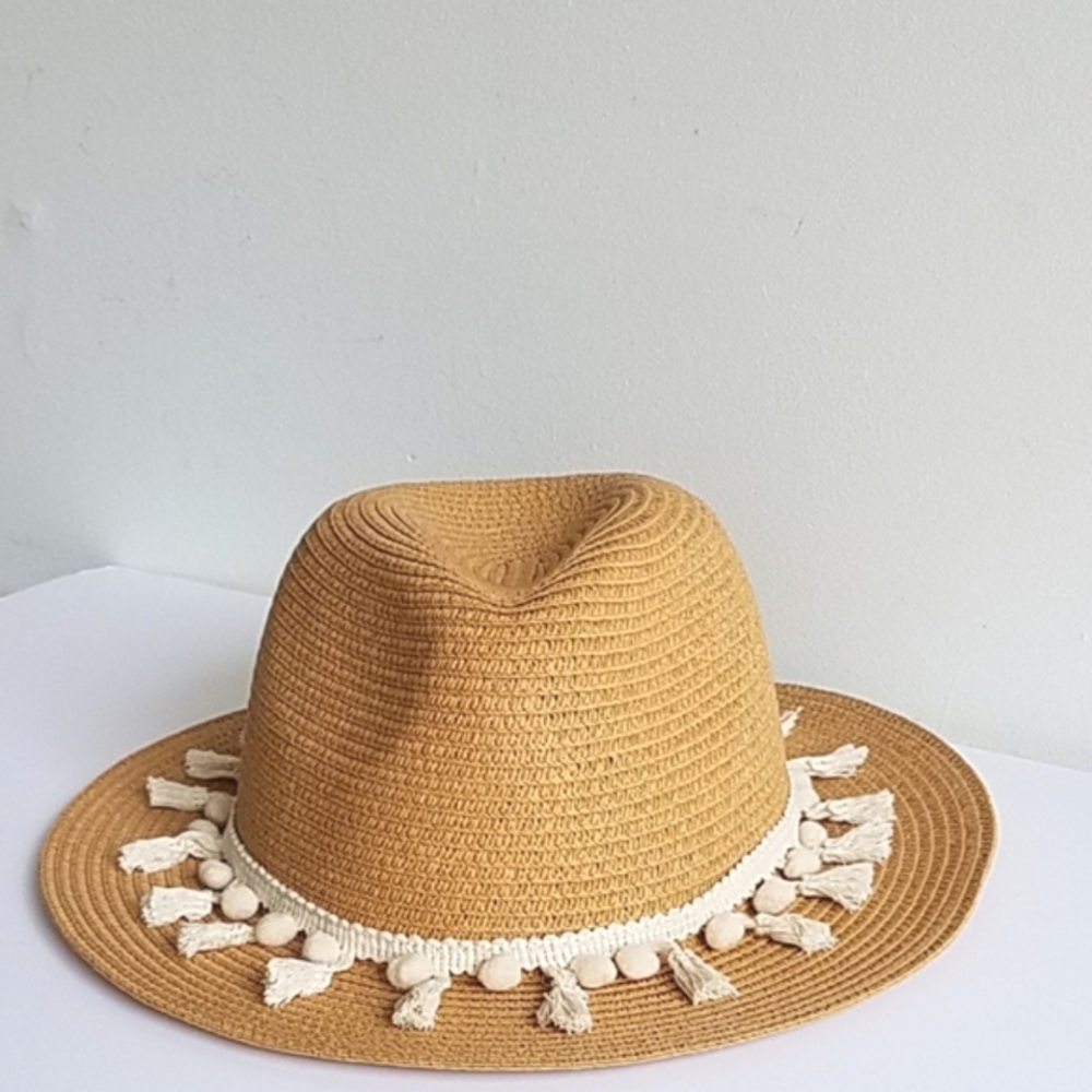 Straw Fedora Hat with Tassel Band - Picture 5 of 10